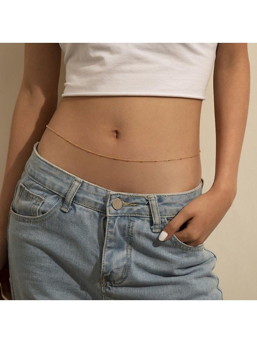Gold Body Chain for Women Adjustable Belly Waist Chain Sexy Bikini Beach Jewelry for Women Waterproof Cute Hips Stomach Beaded Pearl chain Belt Summer Vacation Accessories Gift to Her Boho Jewelry