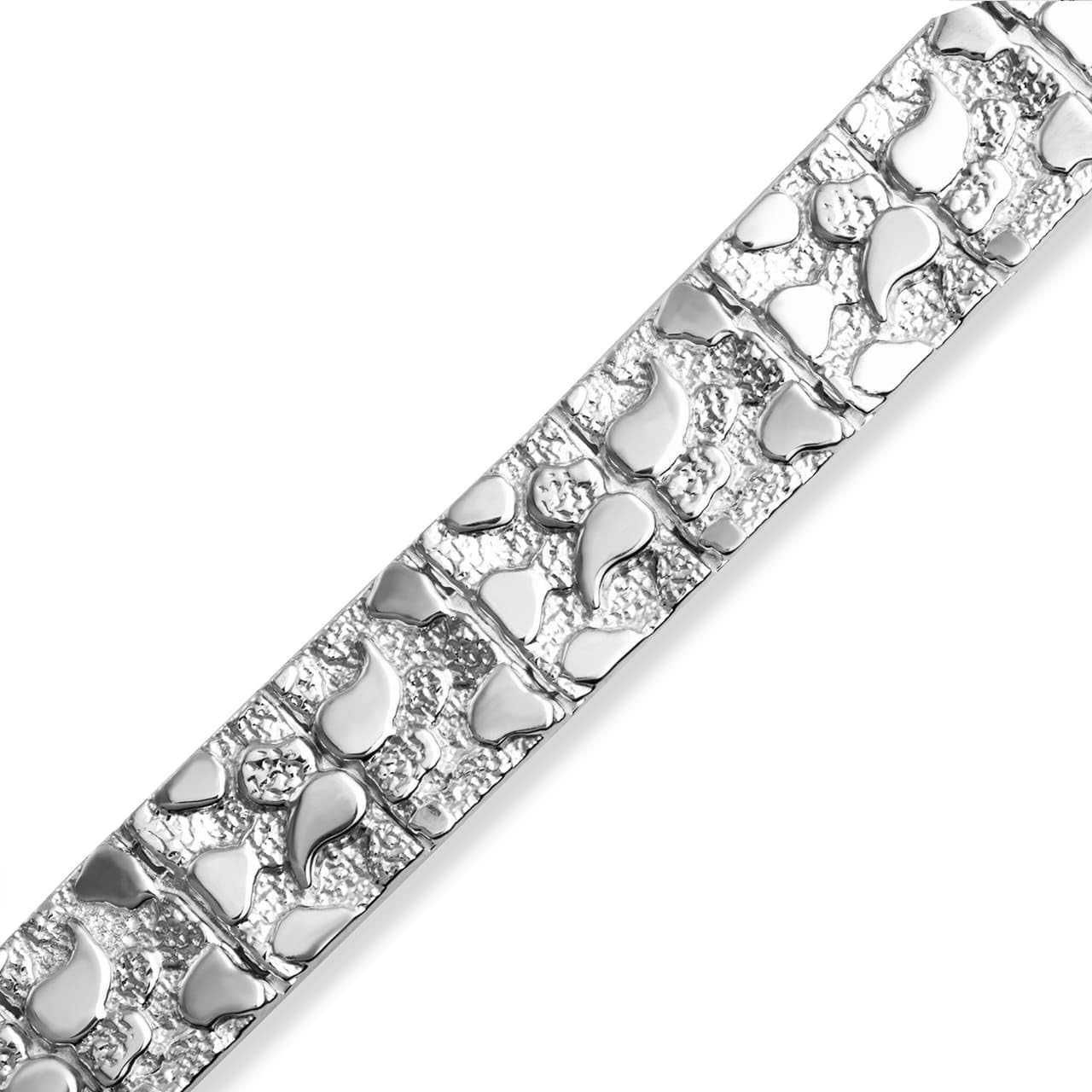 Solid 14k White Gold Large Textured Nugget Bracelet (Size 10)