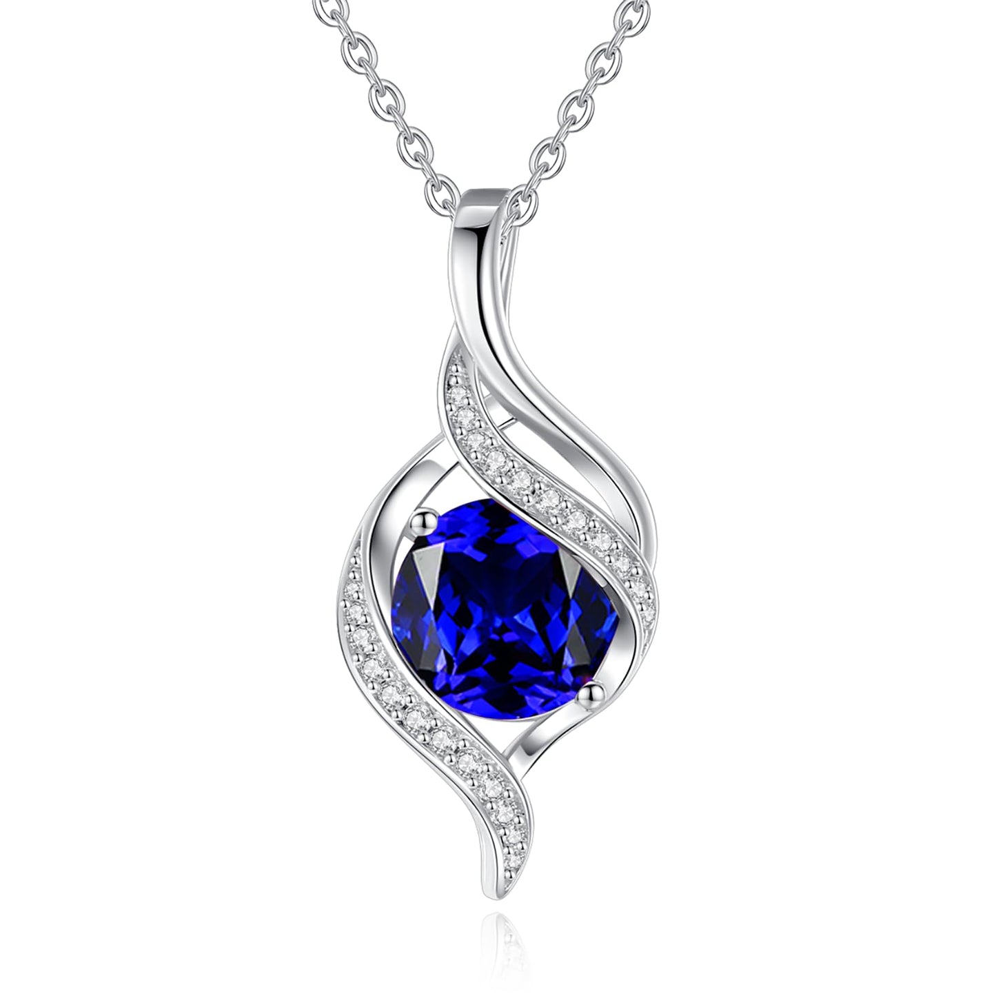 FANCIME September Birthstone Necklace for Women Round Sapphire Necklace S925 Sterling Silver full Love Birthday Gifts for Mom Women, 16"+2" Inches