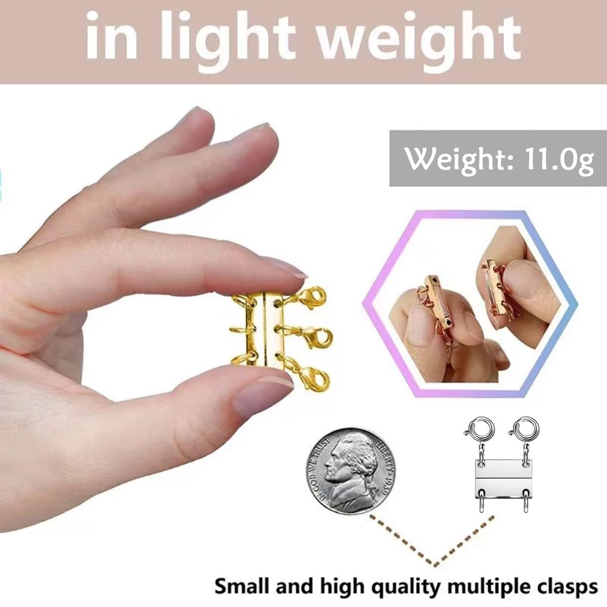 Layering Magnetic Necklace Clasps, Multiple Necklace Clasp,Necklace Clasps for Layered Look，Stainless Steel Chain Link Clasps for Necklaces and Bracelets, Silver, Gold (2golden 2silver A)