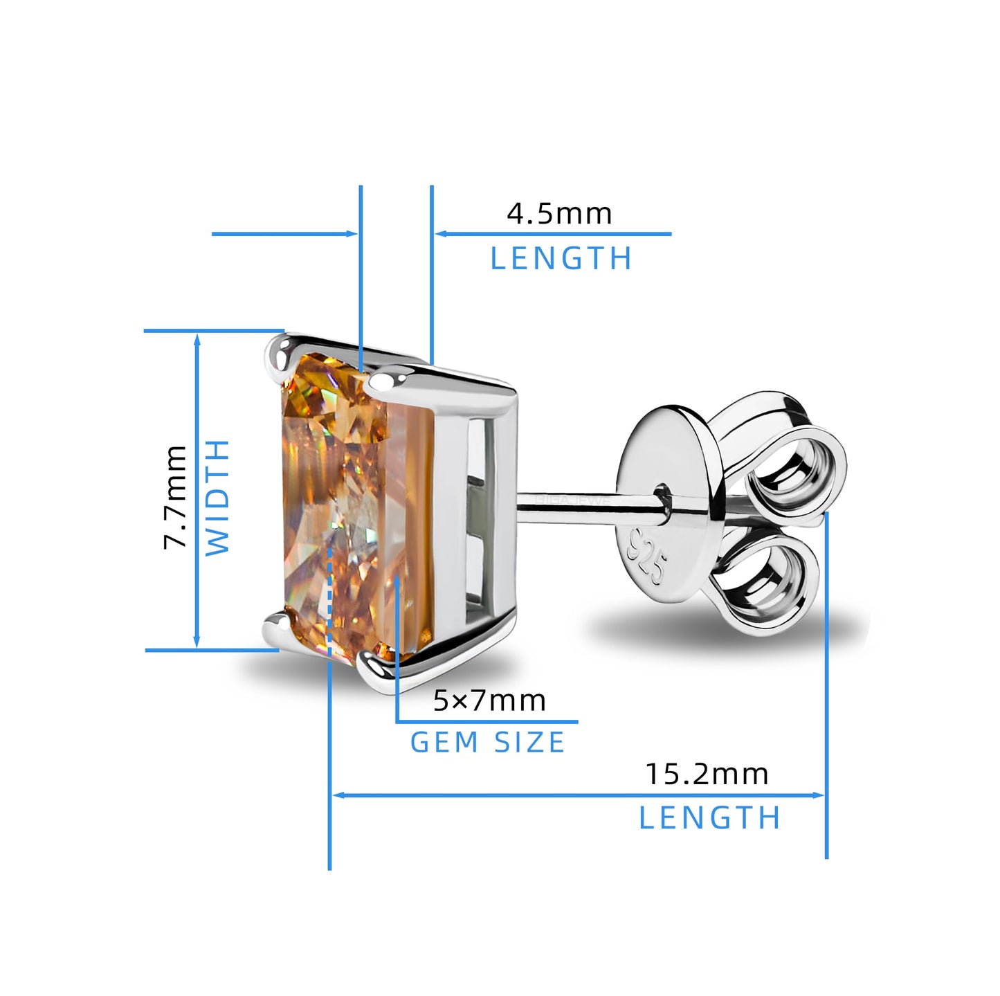 GIGAJEWE Blue Green Color Moissanite Stud Earrings Radiant Cut Moissanite Earrings 2.0ct/pair,18K Gold Plated 925 Steling Silver, Stud Earrings For Women (Brown)