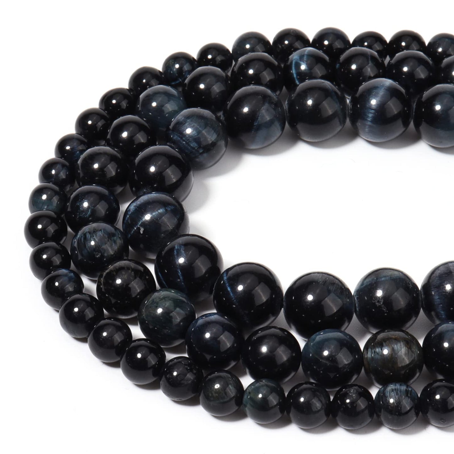 60pcs 6mm Natural Blue Black Tiger Eye Gemstone Beads Energy Healing Crystal Round Loose Stone Beads for Jewelry Making, DIY Bracelets Necklaces