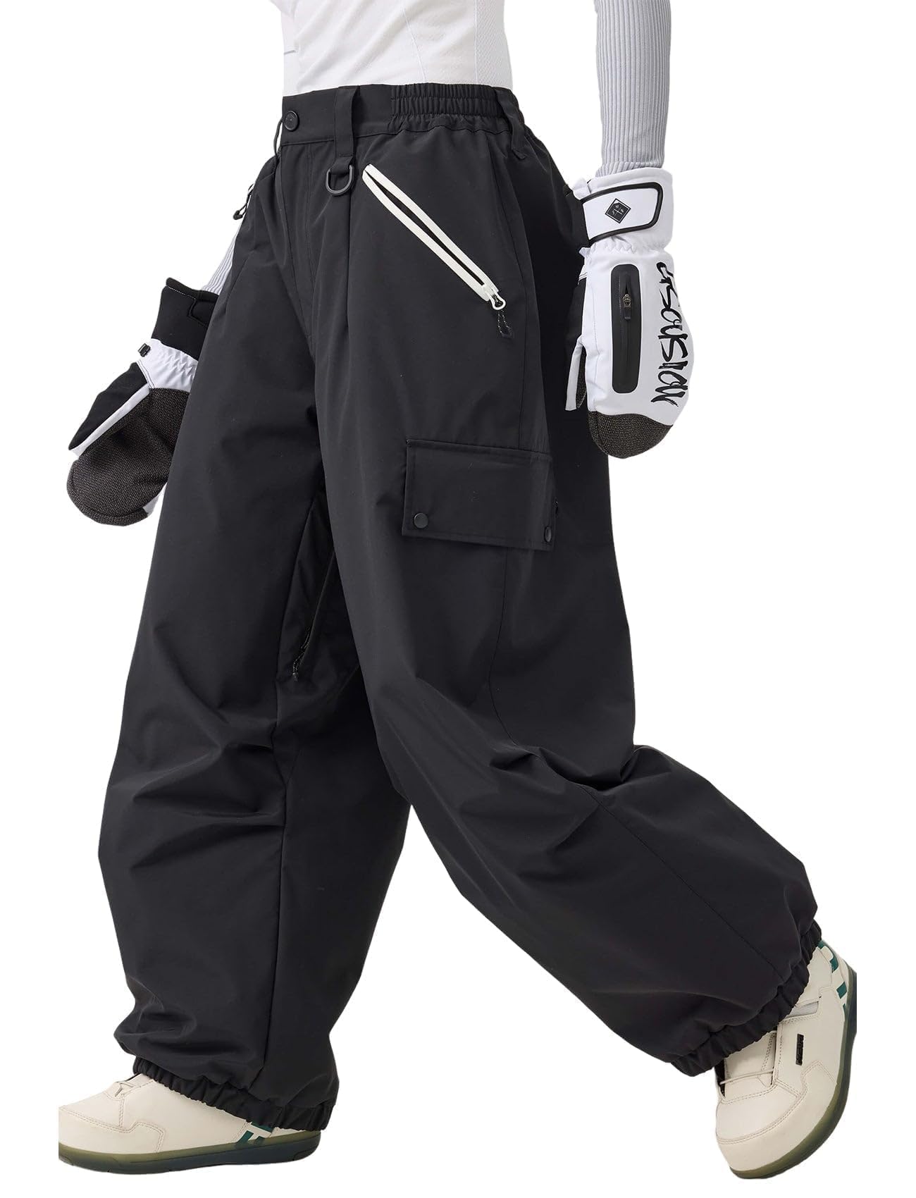 GSOU SNOW Women Men Baggy Ski Pants Loose Snowboarding Pants Snow Pant Insulated Waterproof Windproof Outdoor Sport Black