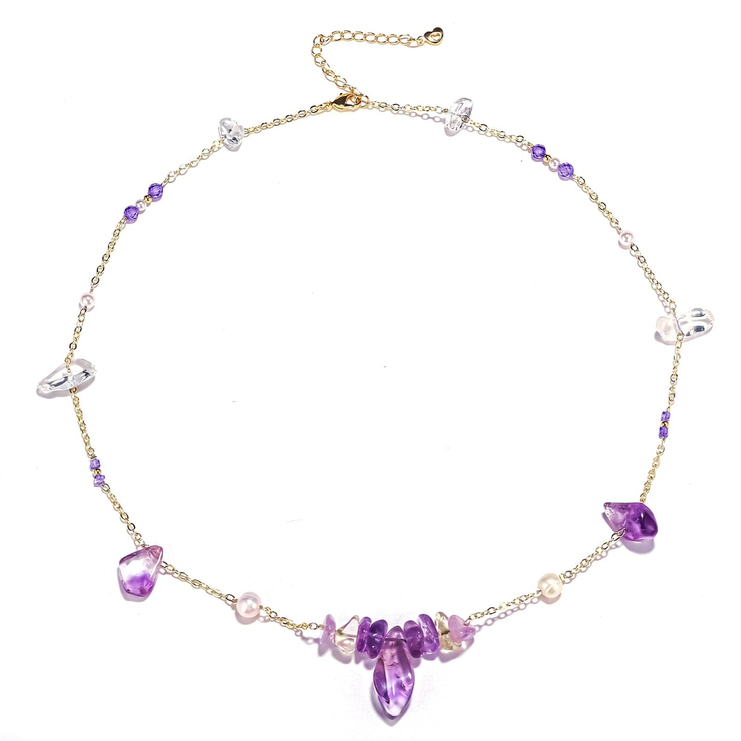 Gmissbabicoo Amethyst Necklace Purple Crystal Pearl Adjustable Handmade Hypoallergenic Jewelry for Women Daily February Birthstone Gemstones