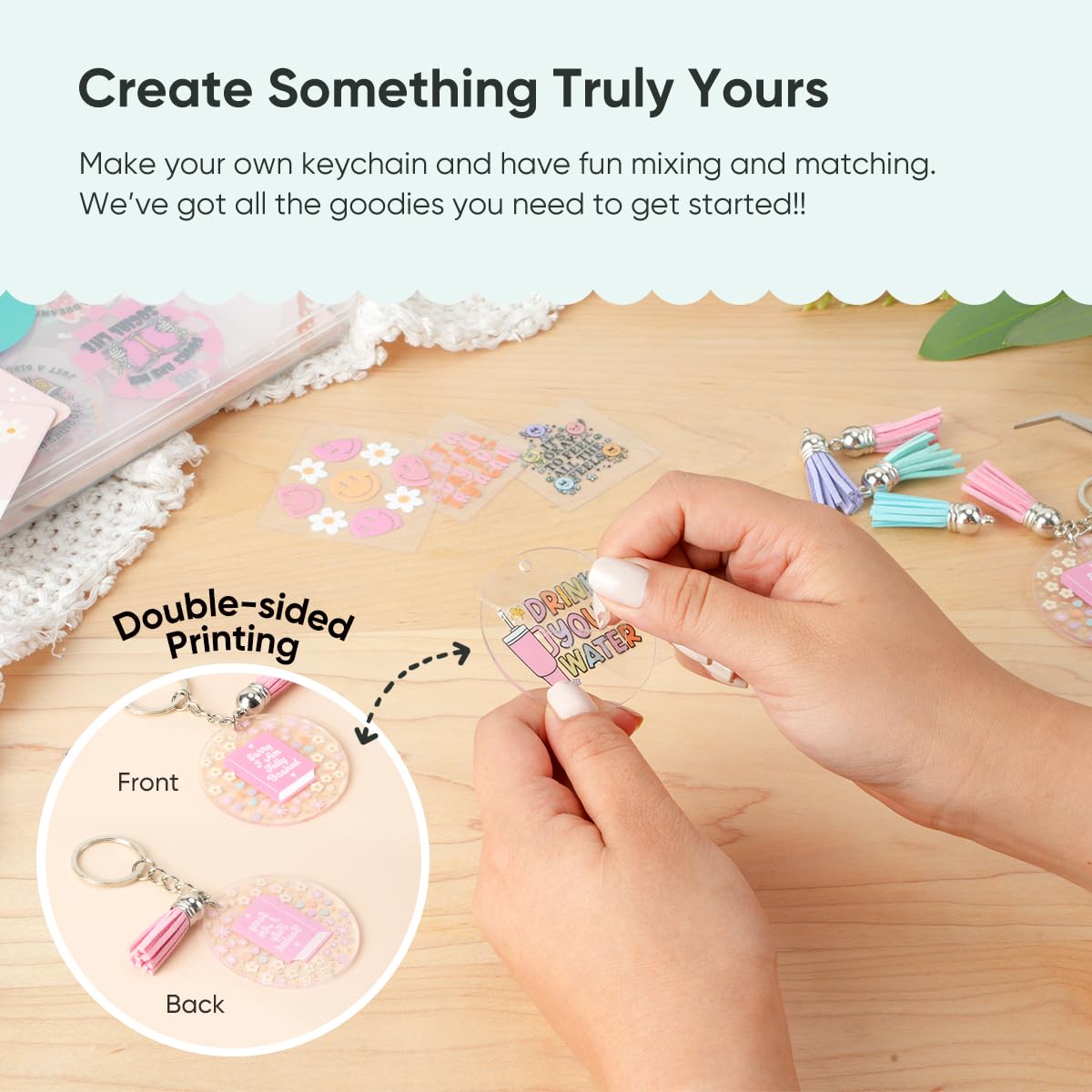 YOPPIX 140 PCS Acrylic Keychain Blank Set, Book Double-Sided UV DTF Stickers Acrylic Keychain Making Kits for Vinyl DIY Craft Project