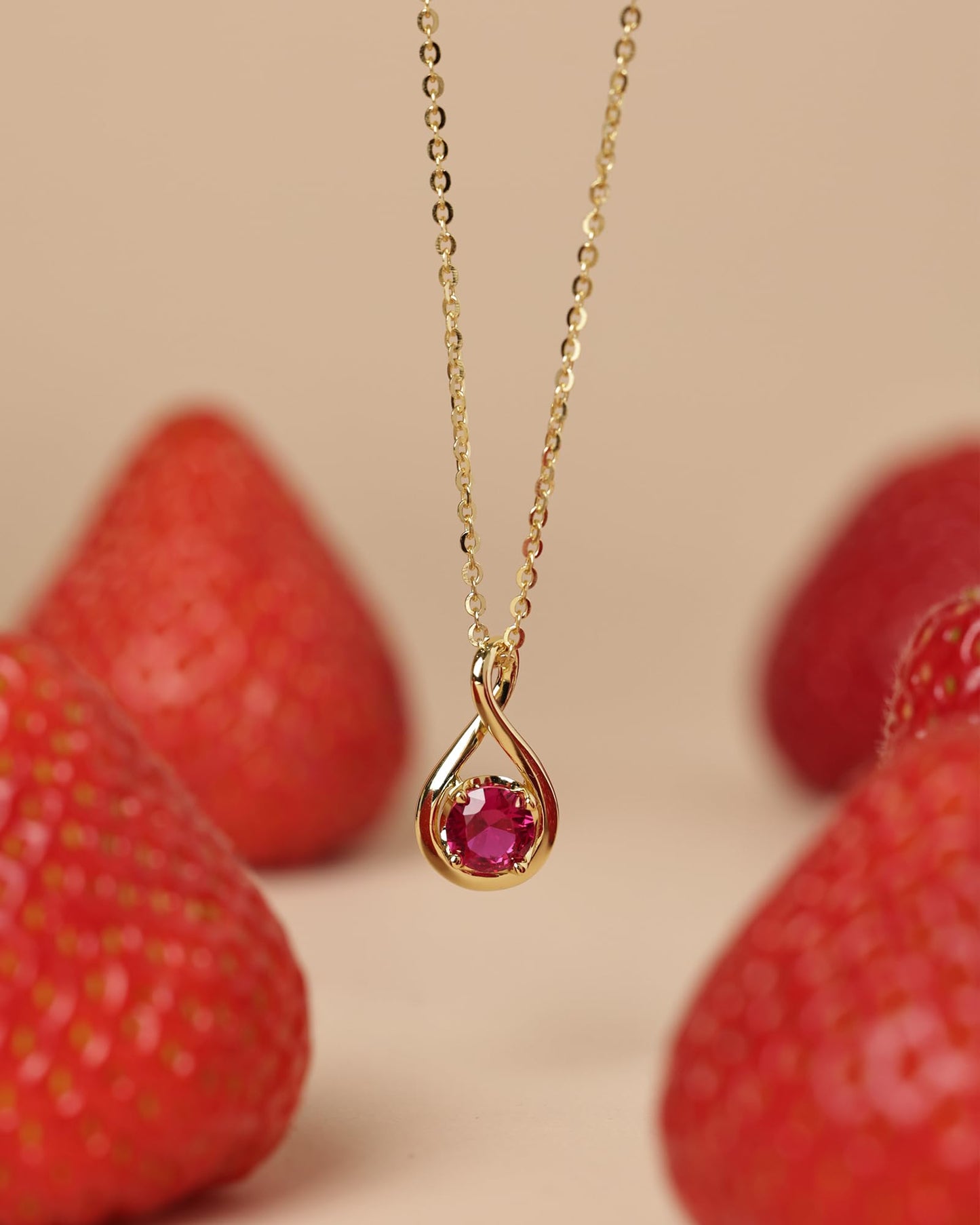 FANCIME Ruby Necklace July Birthstone for Women Yellow Gold Plated 925 Sterling Silver Infinity Pendant Red Gemstone Fine Jewelry Birthday Mothers Day Gifts for Mom Her