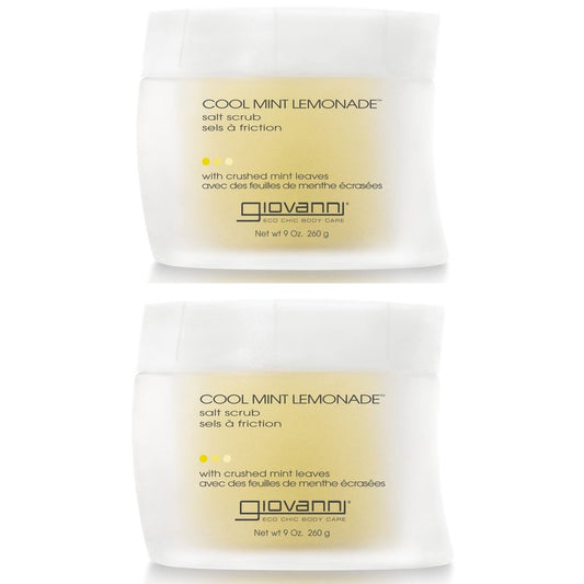 GIOVANNI Cool Mint Lemonade Salt Scrub - Salt Based Body Scrub, Gentle Body Exfoliant With Crushed Mint Leaves, Essential Oils, Aloe, Invigorating & Energizing Mint & Lemon Body Scrub - 9 Oz (2 Pack)