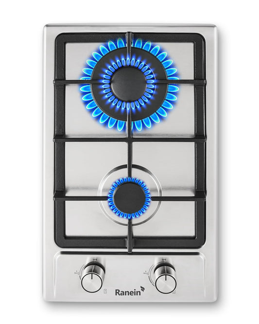 2 Burner Gas Cooktop – Stainless Steel Built-in Gas Stove for Apartment & Small Kitchen, LPG/NG Convertible, Easy Installation, Compact Size