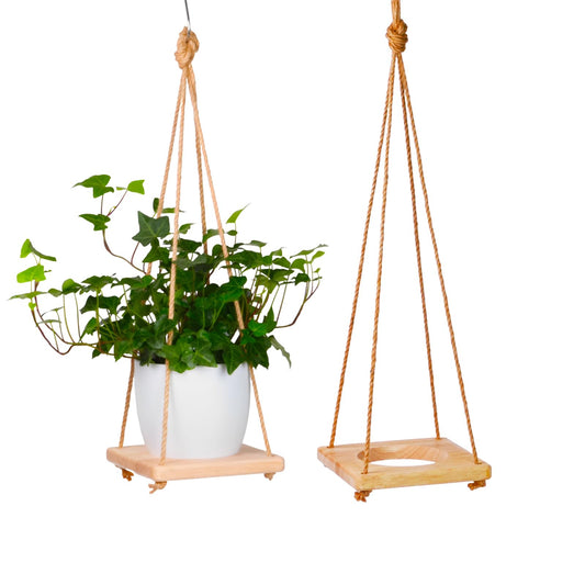 2 Pack Adjustable Hanging Plant Hanger, Hanging Planter Shelves for Indoor Plants, Hanging Flower Pots Holder, Wood Wall Hanging Planter Hanger for Window Ceiling Porch Deck Patio(Pots not Includ)