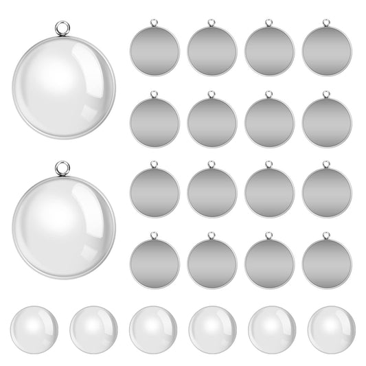 80Pcs Bezel Pendant Trays Blanks 25mm, Winspeed 40Pcs Silver Stainless Steel Bezel Trays and 40Pcs Clear Glass Cabochon Pendants for Jewelry Making, DIY Blank Pendant Trays Kit for Crafts