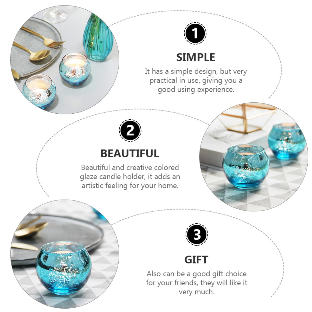 SOLUSTRE 12pcs Glass Candle Holders with Blue Dot Pattern Decorative Hollow Candle Cups for Home Décor Table Centerpiece Modern Minimalist Design