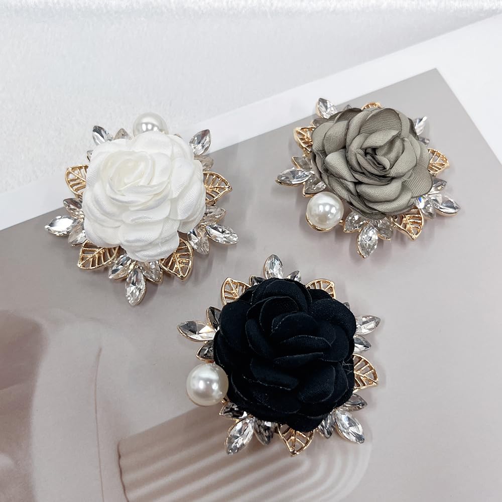 Elegant Rose Flower Brooch Pin for Women Men Wedding Party Gentleman's Essentials Handmade Imitation Crystal Pearl Fabric Flower Lapel Pin Dress Suit Accessories Boutonniere Ideas Gift (White)