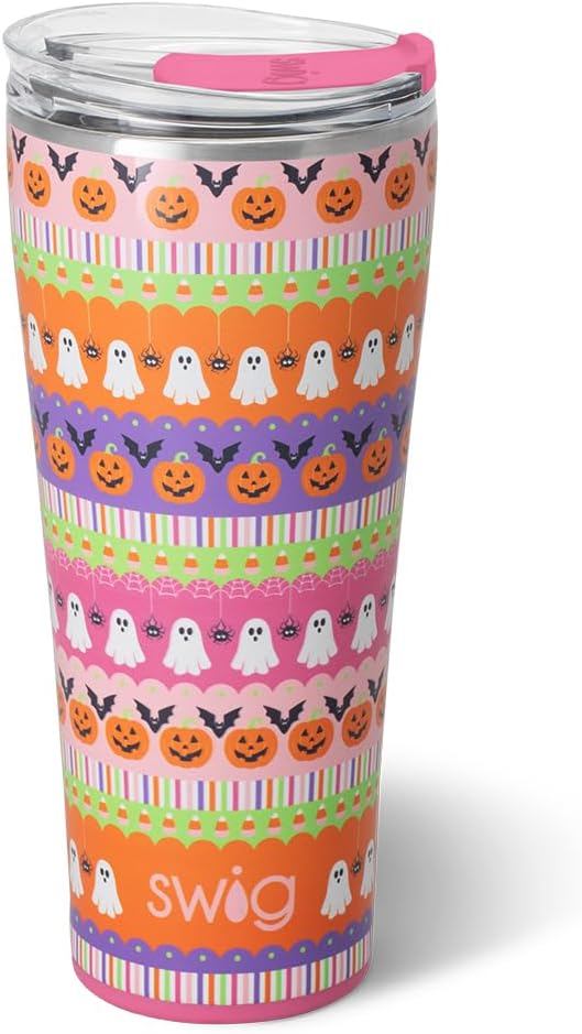 Swig Life 32oz Insulated Tumbler, Halloween Travel Coffee Tumbler with Lid, Cup Holder Friendly Travel Coffee Mug, Stainless Steel, 32 oz, Reusable Insulated Mug with Lid (Trick or Treat)