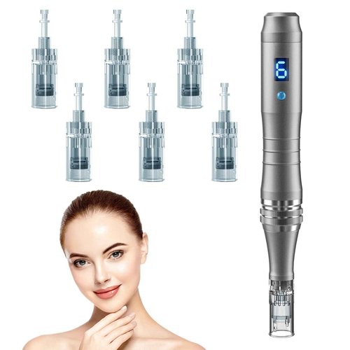 Microneedling Stamp Pen, Derma Stamp Pen, 0.25mm DermaStamp System, Derma Roller Alternative, Microneedle Micro Needle Skin Care Tool for Men Women Home Use