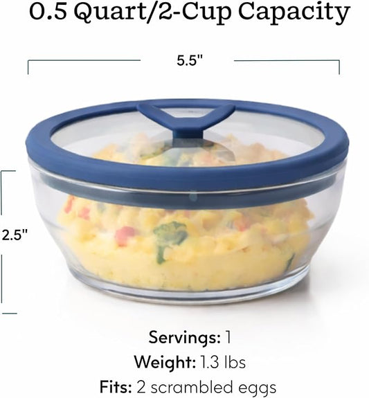Anyday 2-Pack (2-Cup) Glass Microwave Egg Cooker - BPA Free & Plastic Free Microwave Egg Poacher - Meal Prep & Cookware | Stackable Nontoxic Storage Container with Vented Lid (Clear - Blueberry)