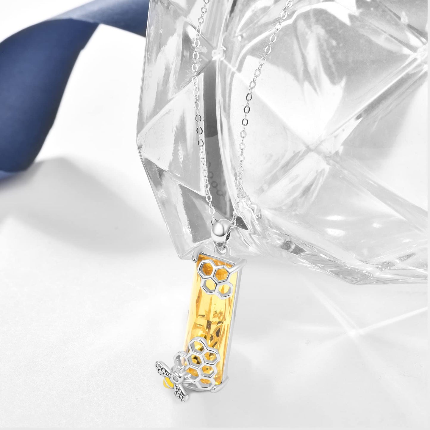 AENEAS Mothers Day Gifts for Women Sterling Silver Bee Necklaces for Women Bees Honeycomb Pendant Crystal Bumblebee Jewelry Cute Animal Beekeeper for Mom Wife