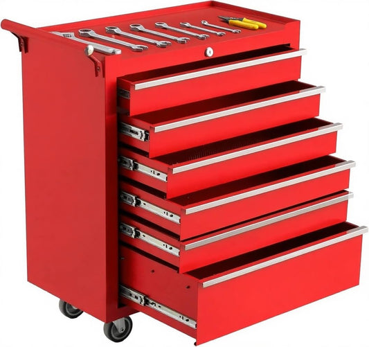 ActiveTrail Heavy-Duty Rolling Tool Chest with 6 Lockable Drawers, Featuring a Sturdy Metal Cabinet and Smooth-Wheeling Mobility, Includes Protective Drawer Liners for Secure Storage