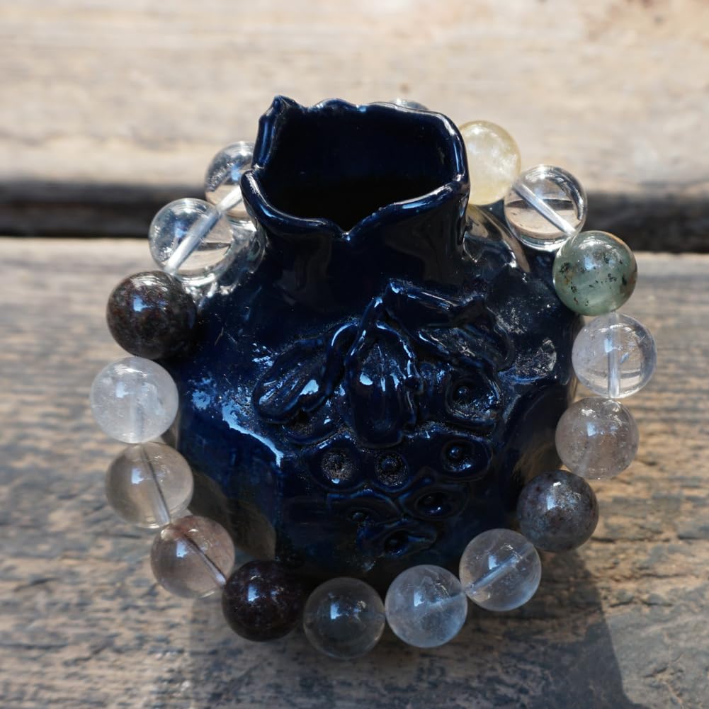 TaHLga 12MM Black Rutilated Quartz Bracelet | Natural Rutilated Quartz Gemstones | Bring Luck Wealth Courage | Protection from Evil | Gift
