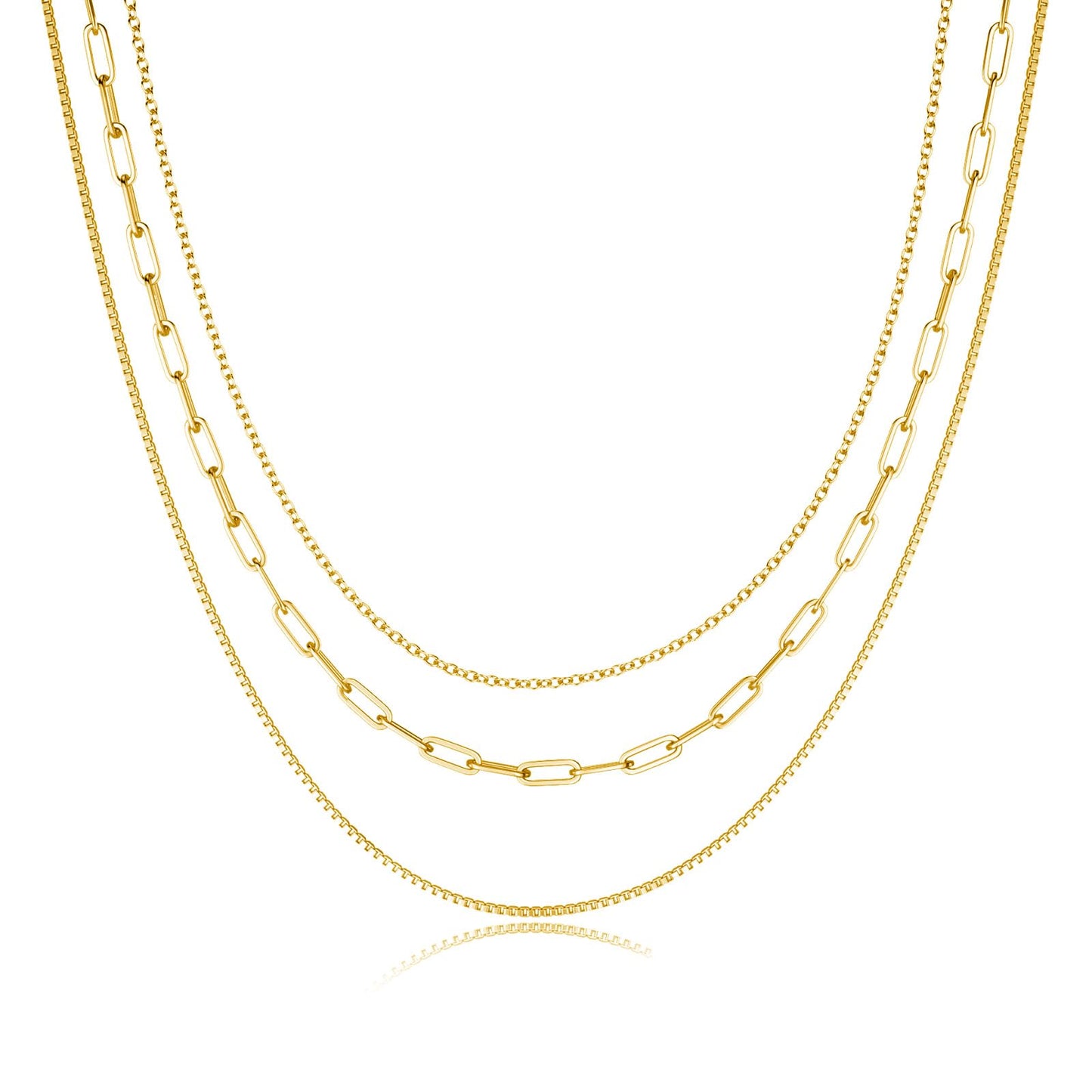 Freekiss Gold Layered Necklaces for Women,Gold Paperclip Link Thin 14k Gold Box Chain Necklace,Layering Necklaces Gold Jewelry Gift for Women