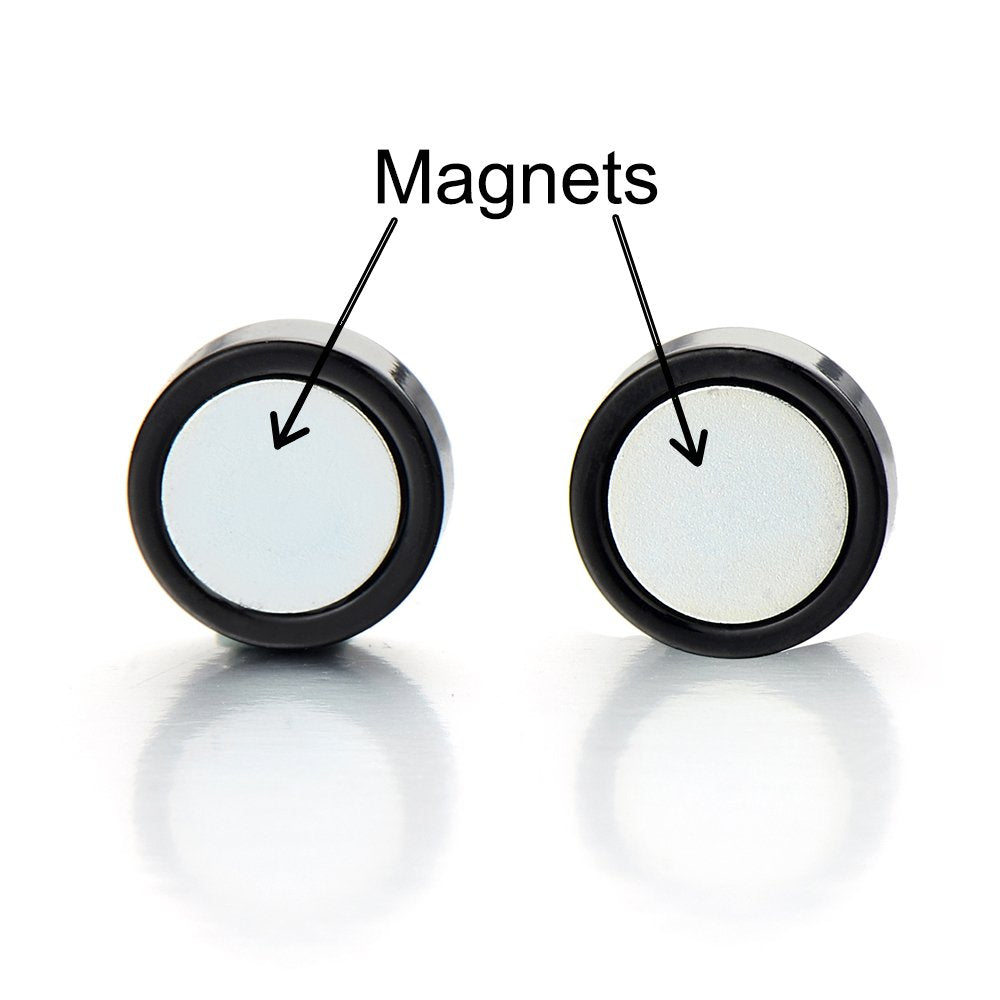 Men Women 8MM Gold Color Magnetic Circle Stud Earrings, Non-Piercing Clip On Cheater Fake Ear Gauges