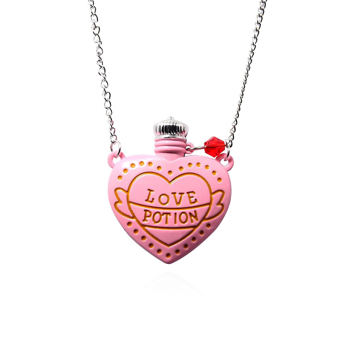 Locus Amoenus Love Potion Necklace Fashion Heart-Shaped Medicine Bottle Pendant Valentine's Day Gifts for Couples (Pink)