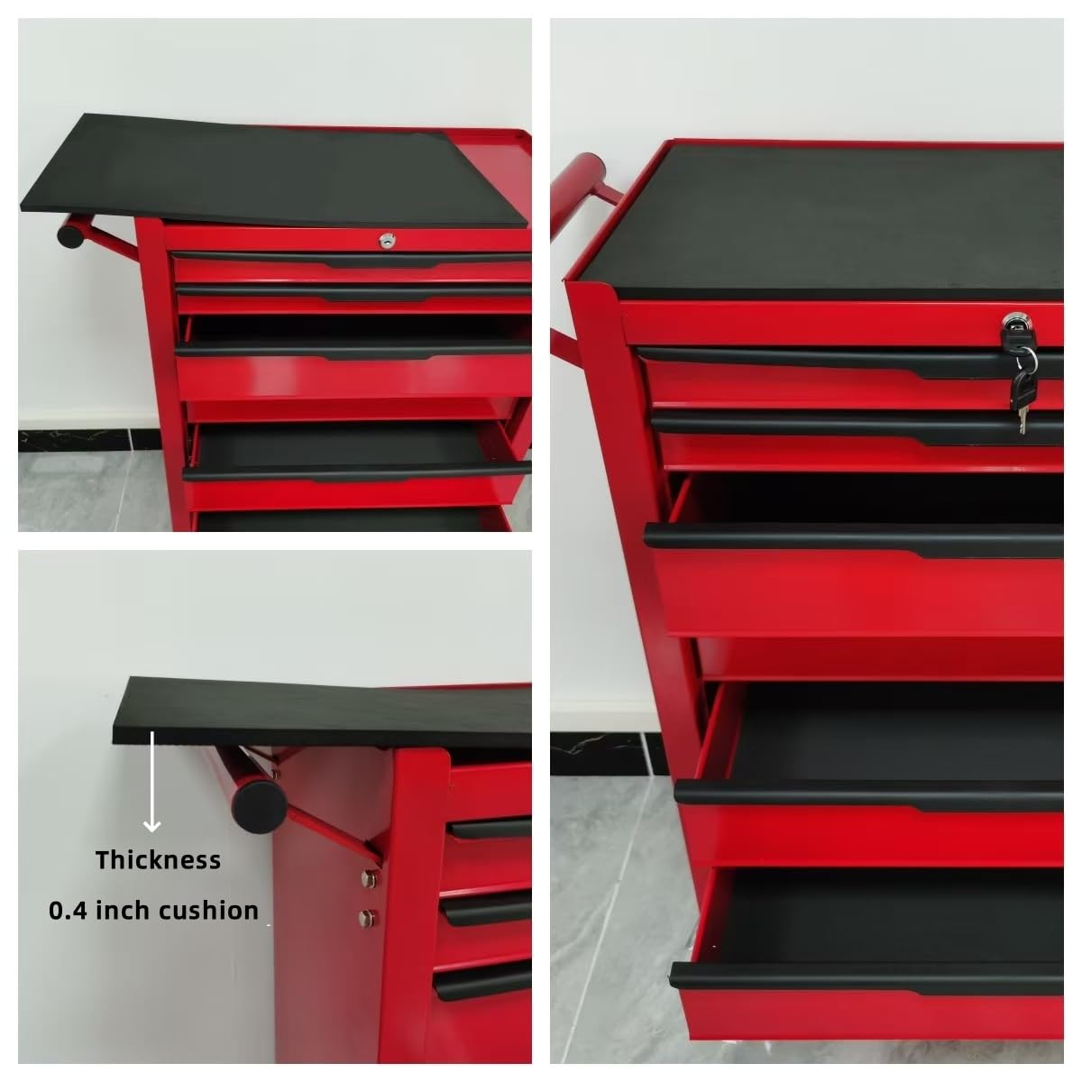 7-Drawer Rolling Tool Chest Cabinet, Large Capacity Metal Tool Box with Wheels and Keyed Locking, Roll Around Storage Organizer Tool Cart for Garage, Warehouse, Work Shop - Red