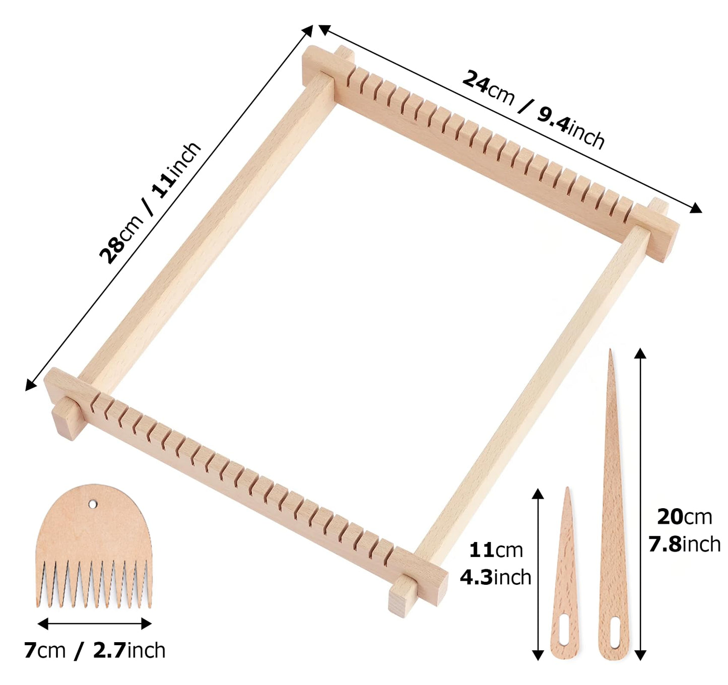 adorbox Weaving Loom, Wooden Weaving Loom for Kids Adults, 9x11inch Handmade Knitting Loom for Beginners Adults Kids with Yarn Rods Combs Shuttles Rubber Bands and Instructions