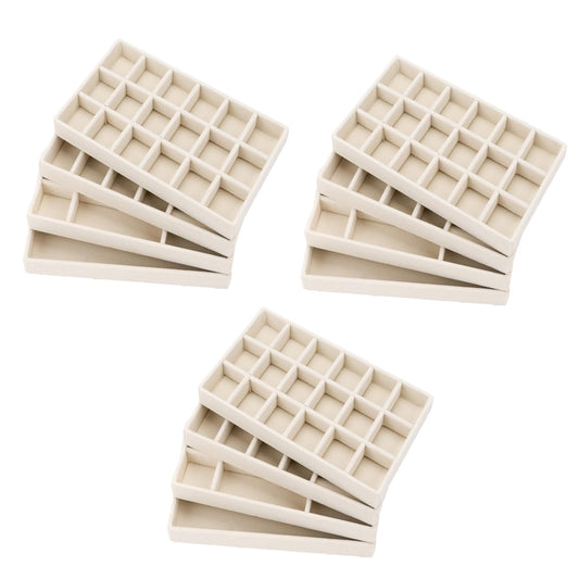 AIRZSNRY Velvet Jewelry Organizer for Drawer, Stackable Jewelry Drawer Inserts in Dresser, 8in Beige Storage Display Case for Rings Stud Necklaces Accessories, Set of 12