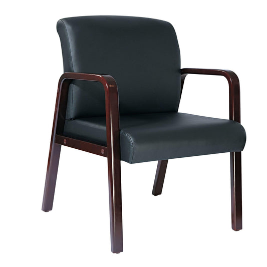 Alera Reception Lounge Series Guest Chair, Mahogany/Black Leather
