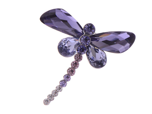 Alilang Silvery Tone Sparkly Crystal Rhinestones Dragonfly Insect Brooch Breastpin Lapel Pins for Women, Purple