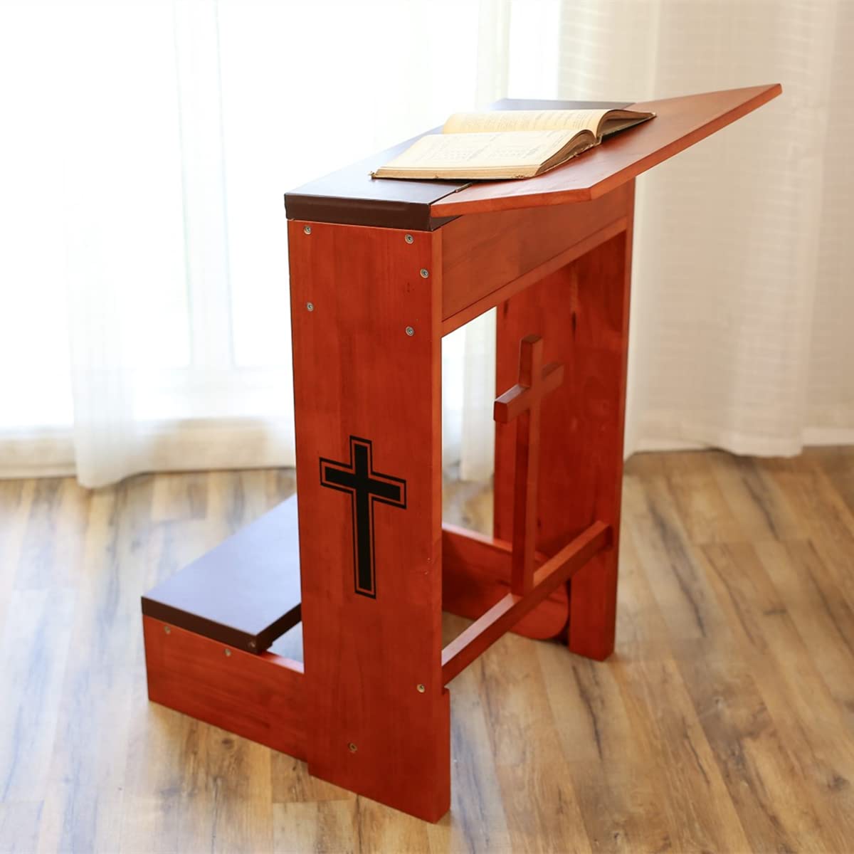 Shyneer Prayer Bench Stool Table, Wooden Church Prayer Chair Padded Kneeler Shelf Folding Chair for Kneeling at Home