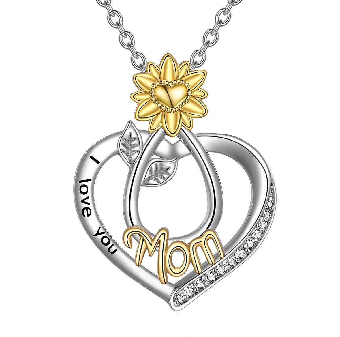 CCJM Mothers Necklace Gifts for Women, Sterling Silver Sunflower Necklace for Mom, Mothers Day Birthday Christmas Sunflower Gift for Mom Grandma from Daughter Son