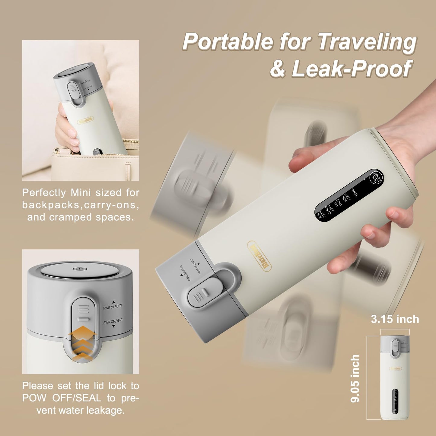 Travel Portable Electric Kettle (Non-Rechargeable), Food-Grade 316 Stainless Steel (300W/400ML) Fast-Boil Small Hot Water Boiler with 4 Temp Settings, Keep Warm, Auto Shut-Off & Boil-Dry Protection