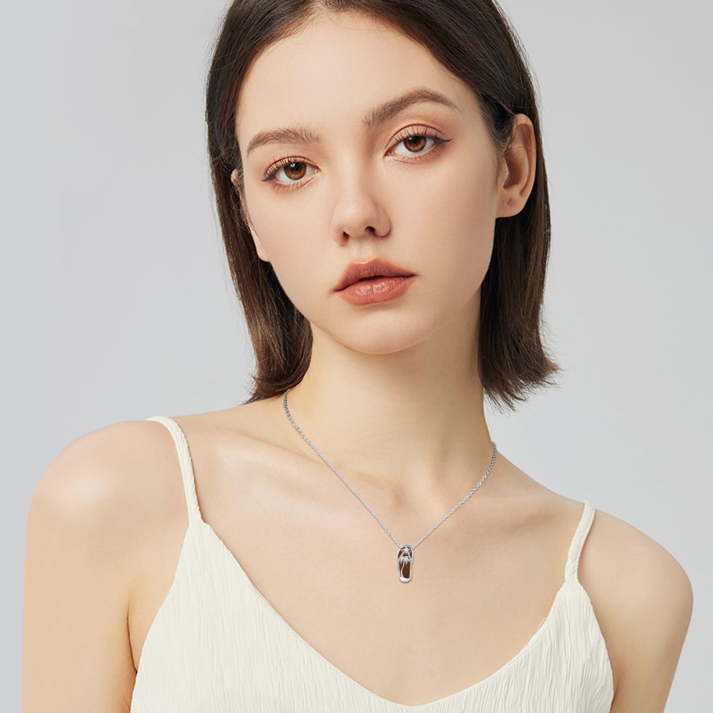 Midir&Etain Flip Flop Necklace 925 Sterling Silver Palm Tree Pendant Beach Wooden Necklace Flip-Flop Wood Jewelry for Women