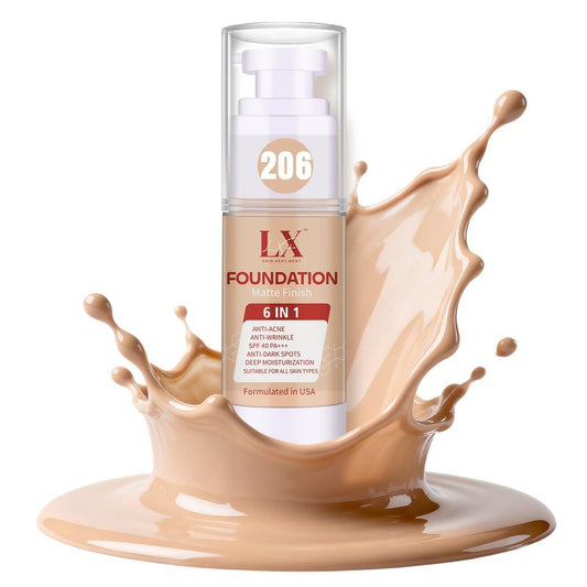 LXSKN 6-in-1 Makeup Infused with 1% Hyaluronic Acid- Matte + Poreless Liquid Foundation For A Glowing & Soft-Focus Look, Suitable for All Skin Types (206 Medium, 6-in-1 Makeup Foundation)