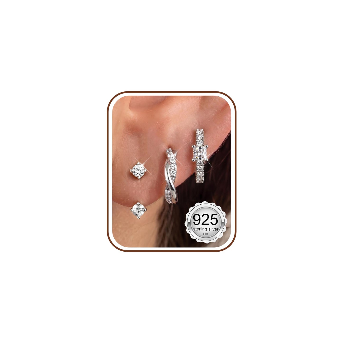 MILACOLATO 3Pairs 925 Sterling Silver Earrings for Women, Sterling Silver Filled Small Huggie Hoop Earrings Sets for Multiple Piercing Hypoallergenic, CZ Cartilage Earrings Stacks Trendy Earrings, I