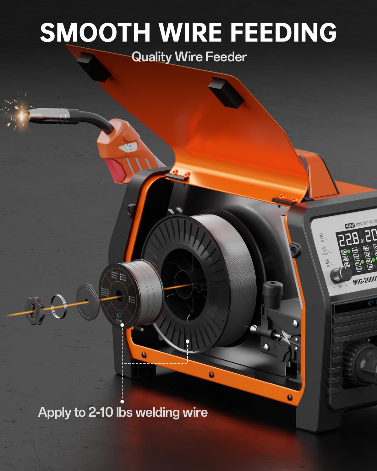 HITBOX Aluminum MIG Welder Welding Machine, 200A 110V 220V Gas & Gasless MIG Welder Machine, 7 in 1 Multi Process Welding Machine with MIG/Stick/Lift TIG/Spot/Spool Gun