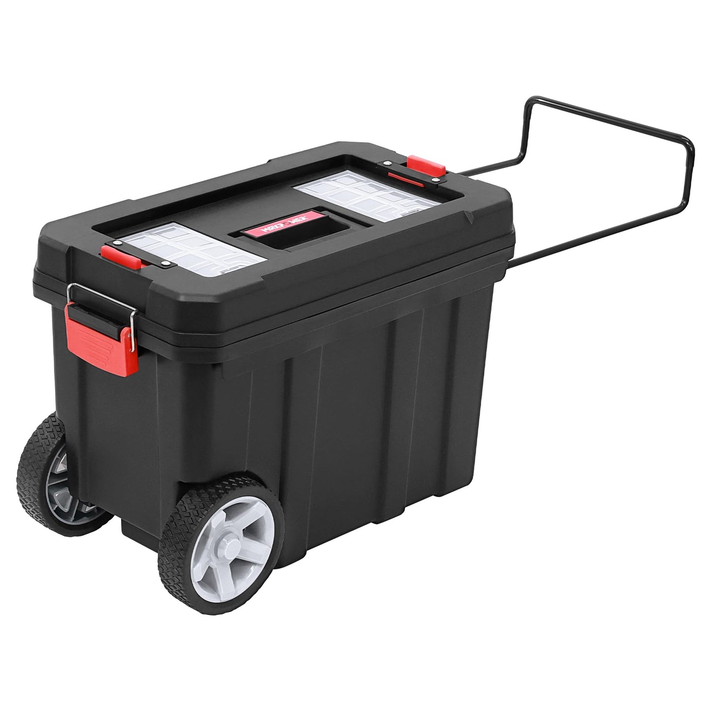 MAXPOWER Rolling Tool Box with Wheel, 8 Gallon Storage Capacity Deep Tool Box, Lockable Latches, Removable Tray, Black Toolbox