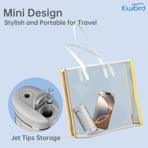KIWIBIRD Mini Water Flosser for Travel, Ultra-Portable Cordless Oral Irrigator with UVC Light, IPX8 Waterproof 3 Modes, 230mL Teeth Cleaner for Tonsil Stones & Braces Care - Home & Travel (Green)