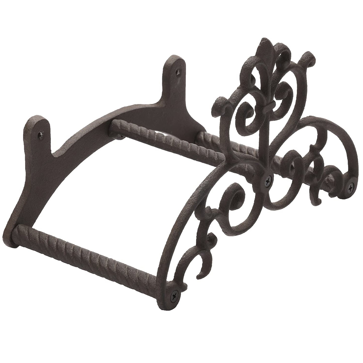MyGift Brown Heavy Duty Cast Iron Outdoor Garden Hose Hanger Wall Mounted Water Hose Holder Reel with Vintage Scrollwork Design