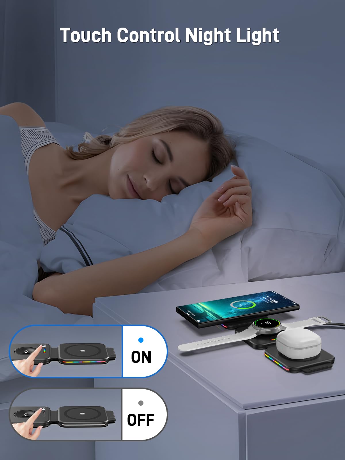 Magnetic Wireless Charger for Samsung, 3 in 1 Charging Station for Samsung Galaxy S26 Ultra/S25 Ultra, Magnetic Foldable Charger for Travel, Wireless Charging Pad for Galaxy Watch 8/Ultra/Buds 4/4 Pro