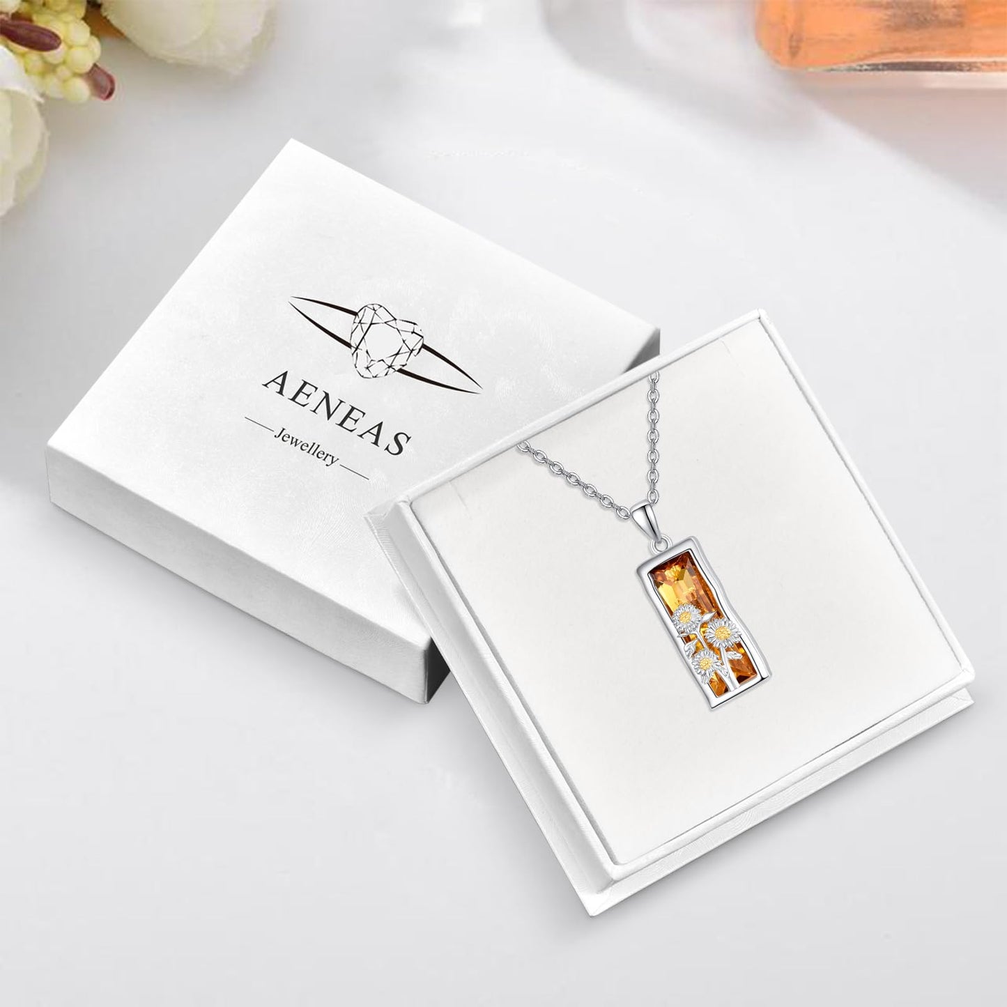 AENEAS Sunflower Necklace 925 Sterling Silver Crystal Sunflower Pendant Necklace Sunflower Jewelry Gifts for Women