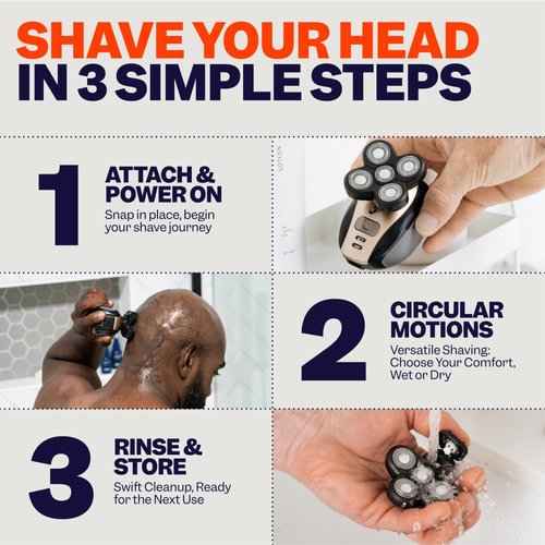 Freebird FlexSeries™ Shaving Kit with Pre Shave Oil - Fast, Smooth, Water-Resistant Electric Head Shaver with 5 Flexible Blades and Sandalwood Oil, USB Rechargeable, Ideal for Bald Men and Women