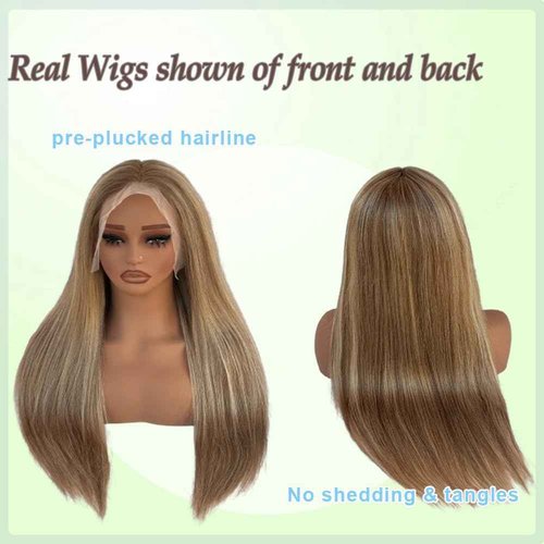 Blonlier 13x6 Ash Brown to Blonde Highlights Straight Lace front Wigs Human Hair 20in for Black Women HD Lace Glueless Pre Plucked 180% Density Brazilian Virgin Human Hair 20in