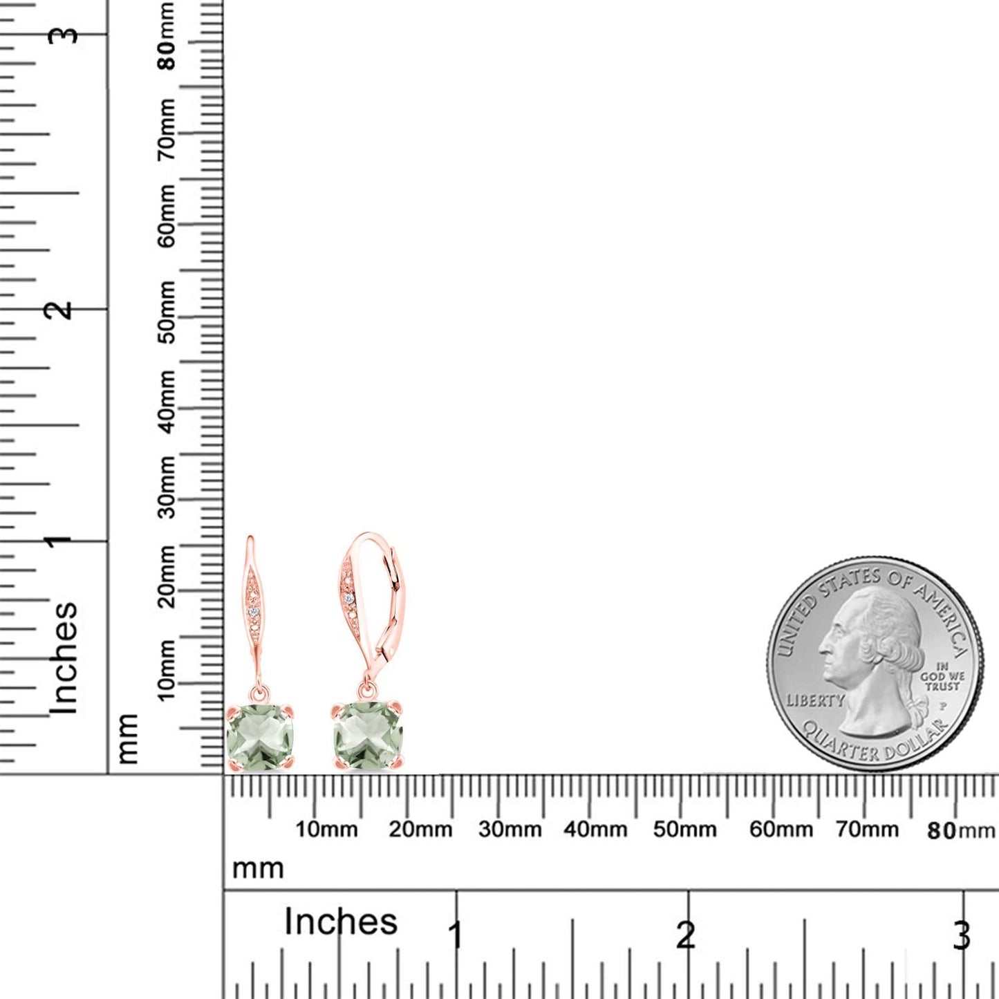 Gem Stone King Drop Dangle Earrings For Women | 7MM Cushion Cut Gemstone Birthstone and Diamond | 925 Sterling Silver | Jewelry Gift for Mom Wife Her | Prasiolite | Rose Gold