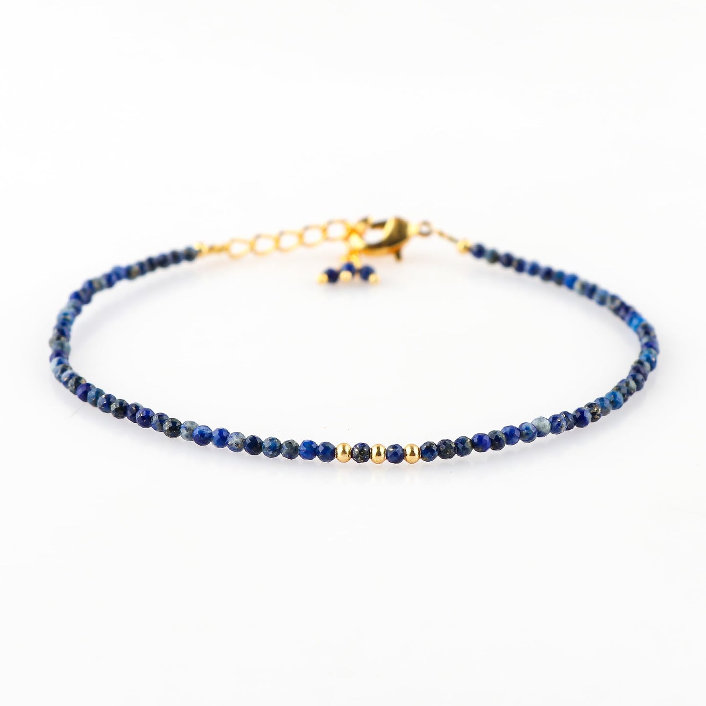 NJCRAFT Handmade Bohemian Gold Plated Lapis Lazuli Bracelet for Women – Adjustable 8 Inch Dainty Micro Faceted Gemstone Beaded Jewelry, Hypoallergenic Gift for Her
