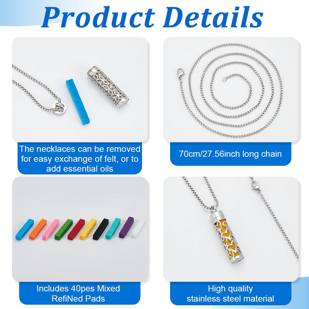 WEBEEDY 2 Pcs Essential Oil Diffuser Necklaces with 40 Felt Pads,Hollow Stainless Steel Diffuser Pendant Aroma Necklace for Women Men Mother's Day Wedding Birthday Aromatherapy Jewelry Gift