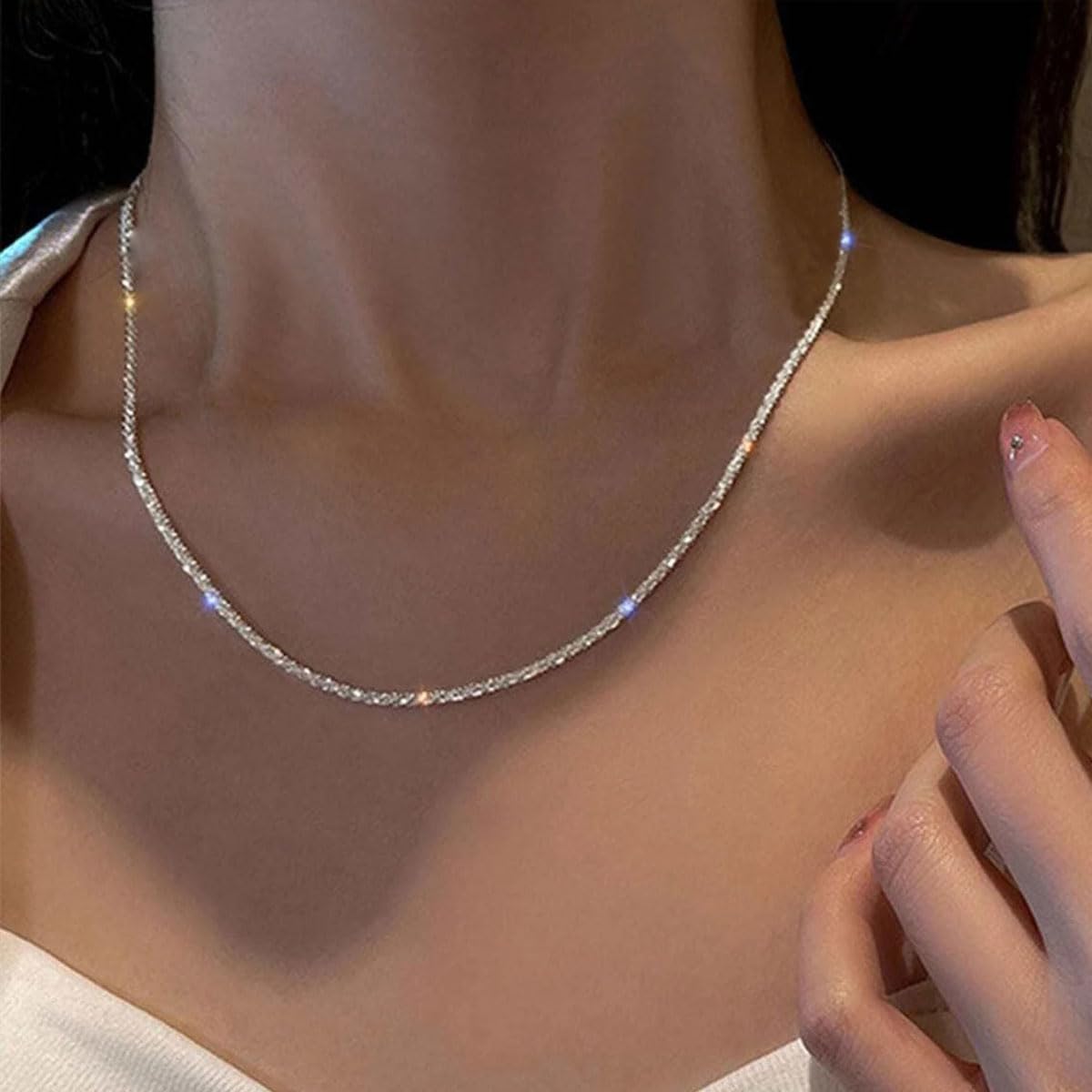B-JWYFY Layered 925 Sterling Siver Cross Charm Pendant Necklace Set for Women Bling Double Layer Rope Chain Choker Layering Necklace Set for Wedding and Any Romantic Occasion