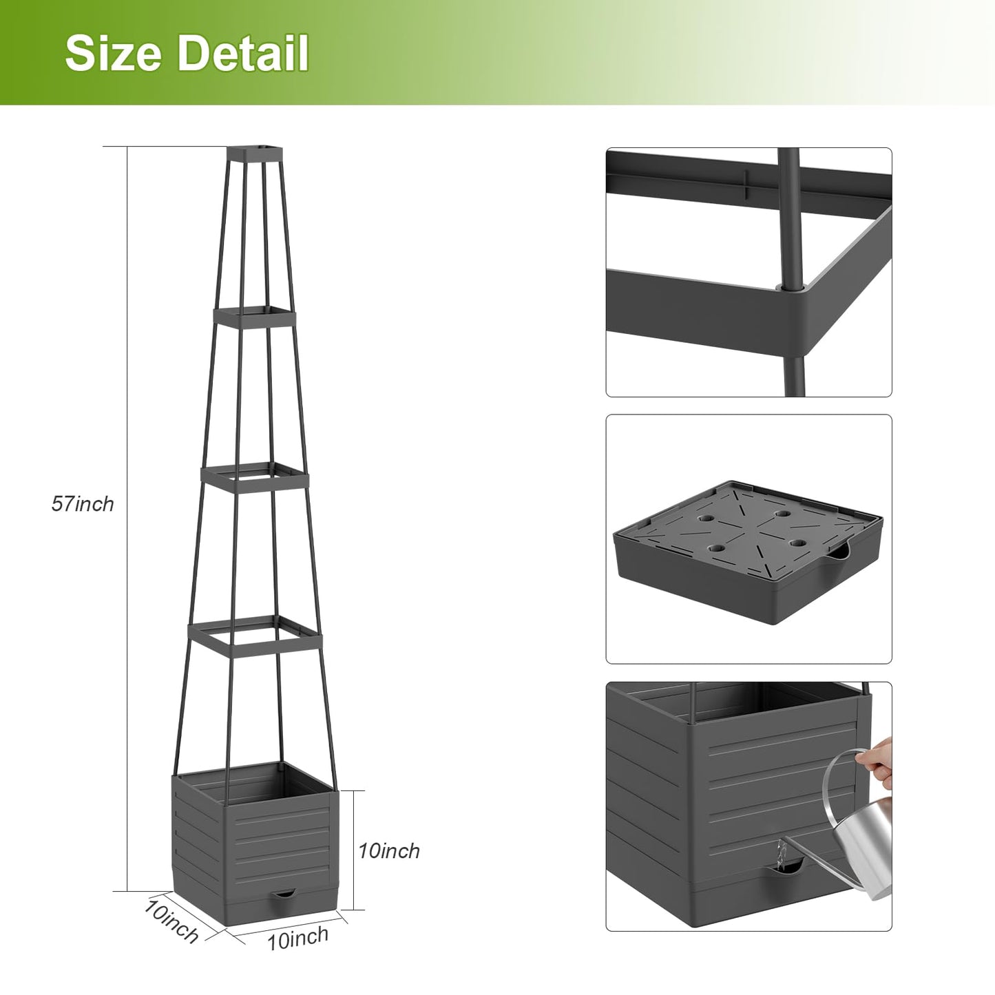 2 Pack Raised Garden Bed Tomato Planter with Trellis, 57" Tomato Cage Plant Support Planters, Self-Watering Planter for Tomatoes Climbing Plants Vegetable Vine Flowers Outdoor & Indoor