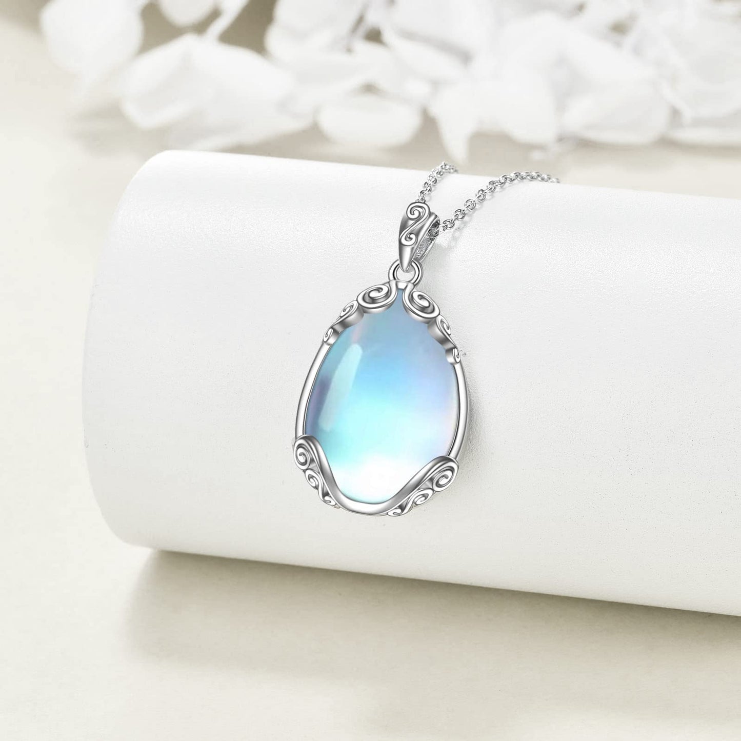 YAFEINI 925 Sterling Silver Moonstone Necklace Filigree Teardrop Pendant Necklace Jewelry Gift for Women (K-Filigree moonstone necklace)